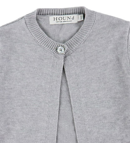 Hound Cardigan - Knitted - One Button - Light Grey Melange
