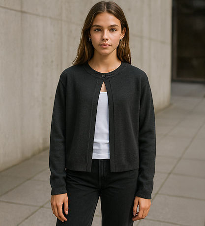 Hound Cardigan - Knitted - One Button - Dark Grey Melange