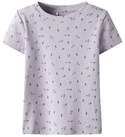 Name It Stuttermabolur - Rib - NmfHofie - Misty Lilac M. Blóm