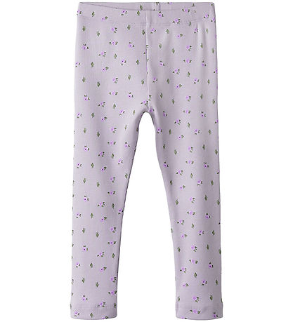 Name It Leggings - Rib - NmfHofie - Misty Lilac w. Flowers