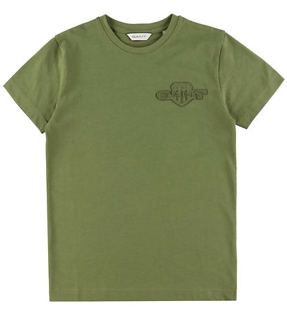 GANT Stuttermabolur - Litbrigði - Þvegið Olive