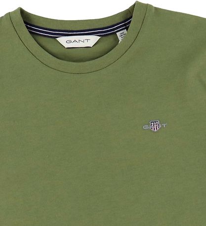 GANT Stuttermabolur - Shield - Þvegið Olive