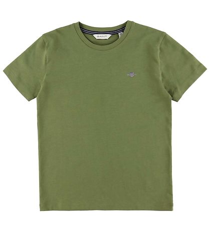 GANT Stuttermabolur - Shield - Þvegið Olive