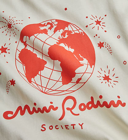 Mini Rodini Stuttermabolur - Samfélag - Offwhite/Rautt