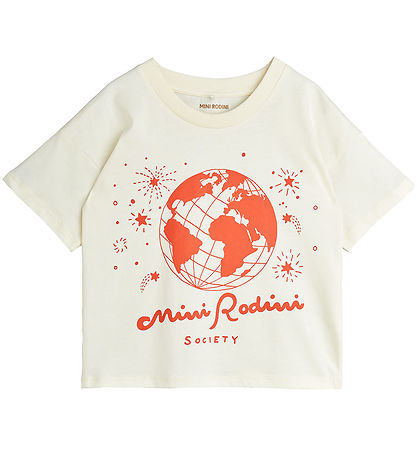 Mini Rodini Stuttermabolur - Samfélag - Offwhite/Rautt