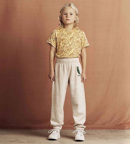 Mini Rodini Sweatpants - Cream Melange w. Bird