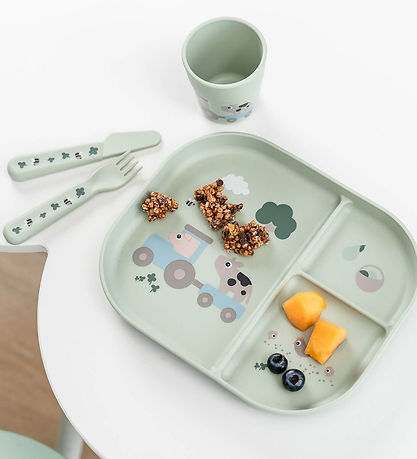 Done by Deer Dinner Set w. Suction Cup - Tiny Farm Green