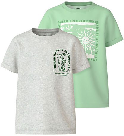 Name It T-shirt - NkmVux - 2-Pack - Honeydew/Light Grey Melange