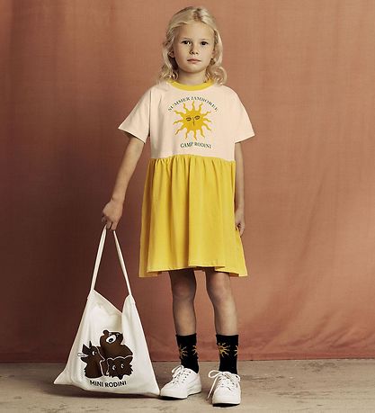 Mini Rodini Klänning - Gul/Offwhite m. Sön