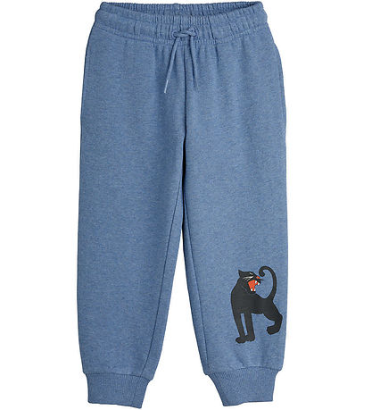 Mini Rodini Sweatpants - Blue Melange w. Panthers