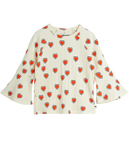 Mini Rodini Blússa - Rib - Offwhite M. Hjörtu