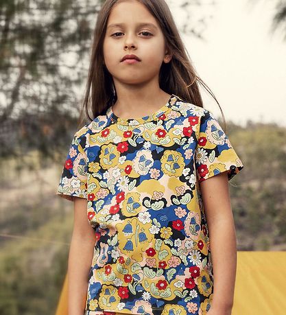 Mini Rodini Stuttermabolur - Gult M. Blóm