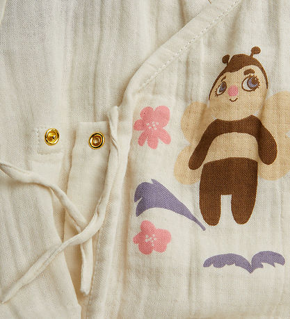 Mini Rodini Wrap samfella l/e - Offwhite M. Býflugur