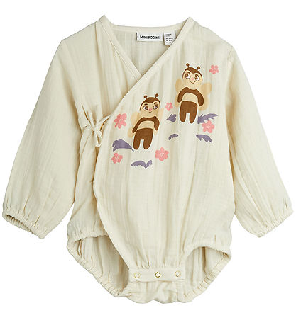 Mini Rodini Wrap samfella l/e - Offwhite M. Býflugur