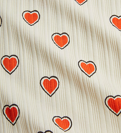 Mini Rodini Byxor - Rib - Offwhite m. Hjärtan