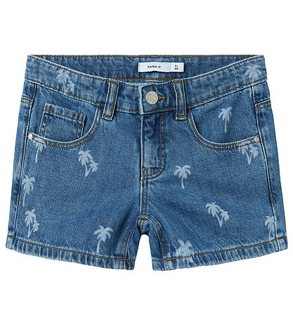 Name It Shorts - NkfRose - Medium+ Blue Denim/Palm Tree