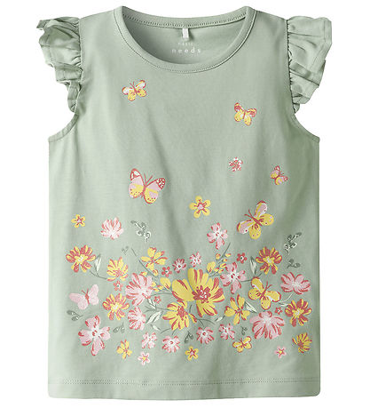 Name It Topp - NmfVayana - Aqua Grå/Yellow Flower