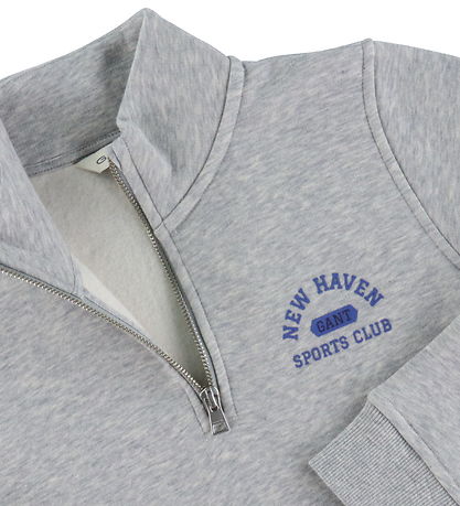 GANT Sweatshirt - Graphic Half Zip - Light Grey Melange