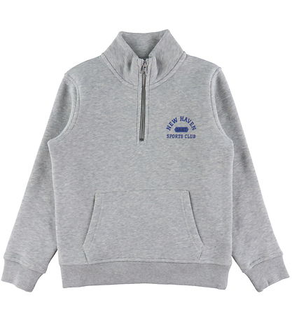 GANT Sweatshirt - Graphic Half Zip - Light Grey Melange