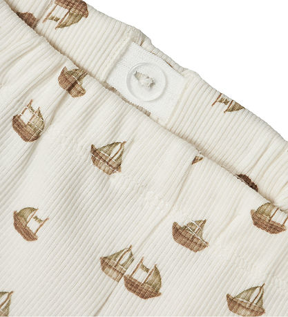 Lil' Atelier Byxor - Rib - NbmLavo - Coconut Mjölk m. Båtar