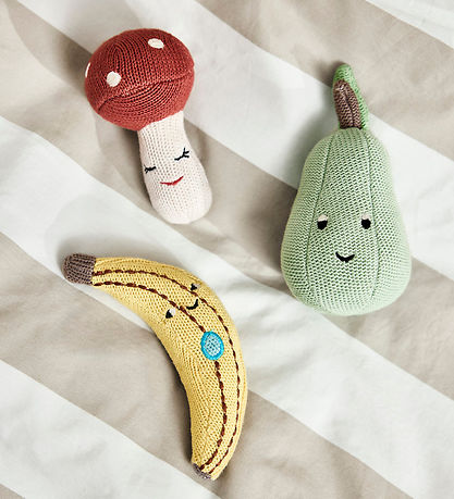 OYOY Rattle - Knitted - Mushroom - Offwhite/Red