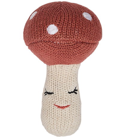 OYOY Rattle - Knitted - Mushroom - Offwhite/Red