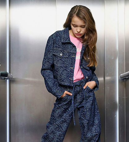 Kids Only Denim Jacket - KogGianna - Dark Blue Denim/Roses