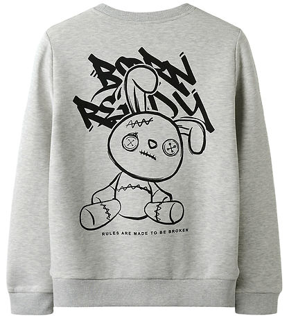 LMTD Sweatshirt - NlmEddy - Ljustgråmelerad m. Tryck