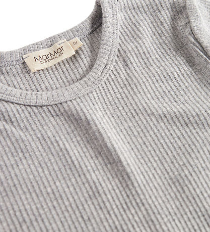 MarMar Stuttermabolur - Rib - Plain - Nei - Light Grey Melange