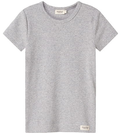 MarMar Stuttermabolur - Rib - Plain - Nei - Light Grey Melange
