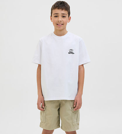 Jack & Jones Stuttermabolur - JcoRetreat leturgerð - Bright Whit