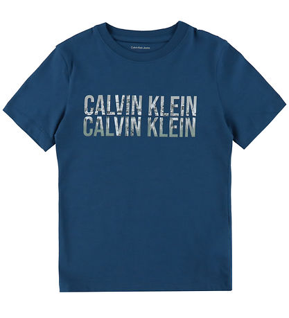 Calvin Klein Stuttermabolur - Árstíðabundin Lógó - Blue Jean