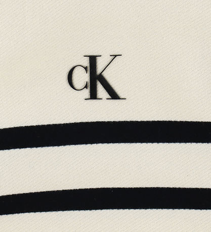 Sweat à Capuche Calvin Klein - Logo Coupe carrée Rayures - White