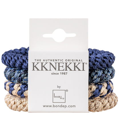 Kknekki Elastic Hair Bands - 4-Pack - Blue/Beige