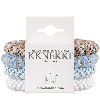 Kknekki Hárteygjur - 4 Pakki - Blátt/Hvítt/Drapplitað