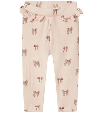 Lil' Atelier leggings - Rib - NbfGavo - Silver Peony/Bow