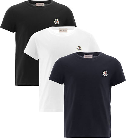 Moncler Stuttermabolur - 3 Pakki - Hvítt/Svart/Dökkblátt