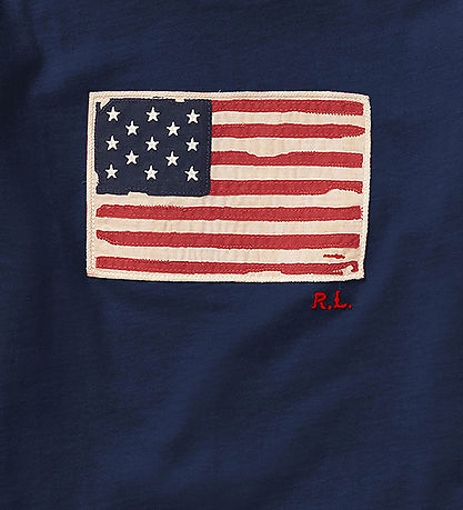 Polo Ralph Lauren Stuttermabolur - Dökkblátt M. Fánar