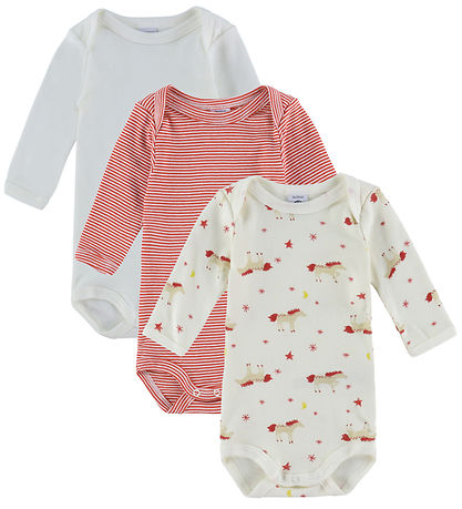 Petit Bateau Bodysuits l/s - 3-Pack - Off White/Red