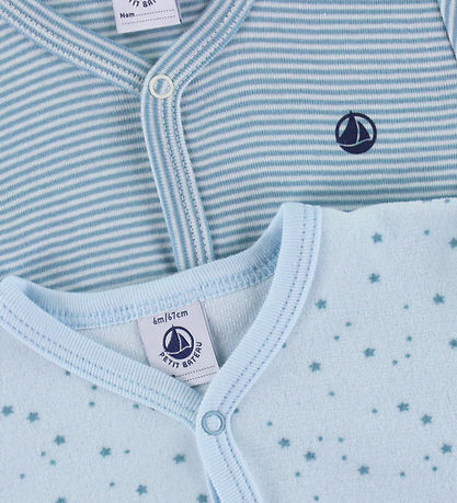 Petit Bateau Schlafanzug - 2er-Pack - Blau m. Sternen/Streifen