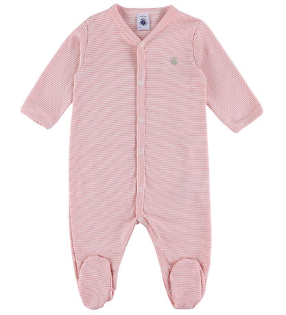Petit Bateau Schlafanzug - 2er-Pack - Weiß/Rosa m. Herzen/Streif
