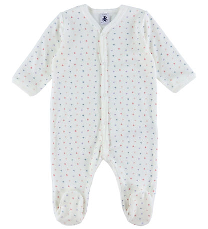 Petit Bateau Schlafanzug - 2er-Pack - Weiß/Rosa m. Herzen/Streif