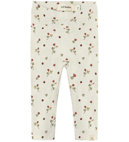Lil' Atelier Legging - Rib - NbfLavo - Turtledove m. Blommor