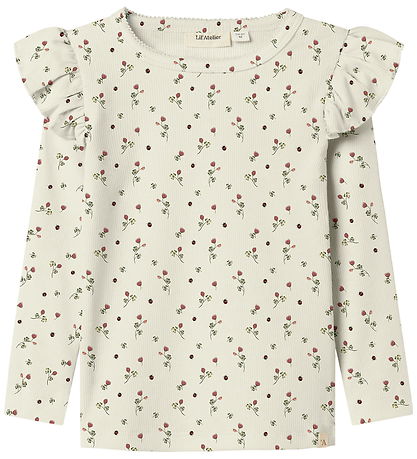 Lil' Atelier Bluse - Rib - NmfLavo - Turteltaube m. Blumen