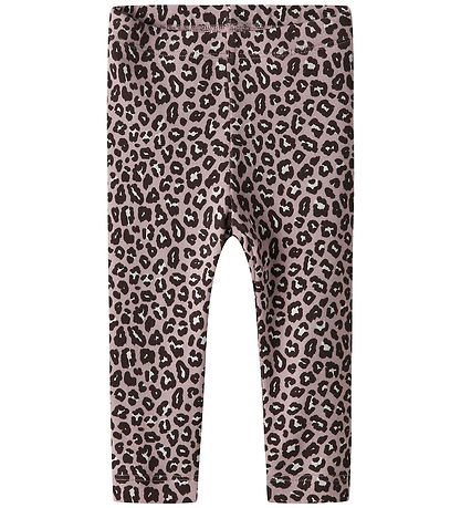 Name It Leggings - NbfLeoana - Glansað Lilac M. Hlébarða mynstur
