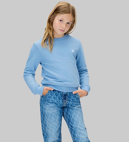 Calvin Klein Peysa - Mono Mini Merki - Fölblár gallabuxnalitur