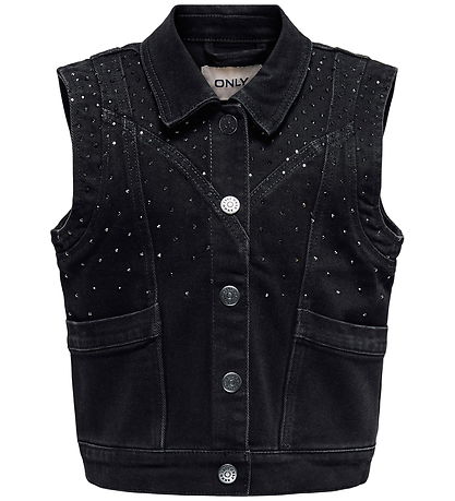 Kids Only Denim Vest - KogKennedy - Washed Black/Rhinestone