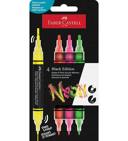 Faber-Castell Tússlitir - Hrista og mála Akrýl - 4 Stk. - Neon