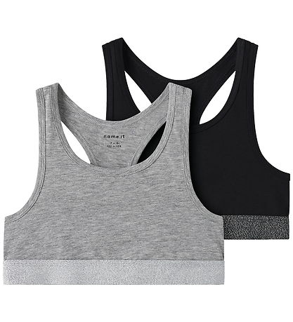 Name It Top - Nein - NkfShort - 2er-Pack - Black mit Grey Melang