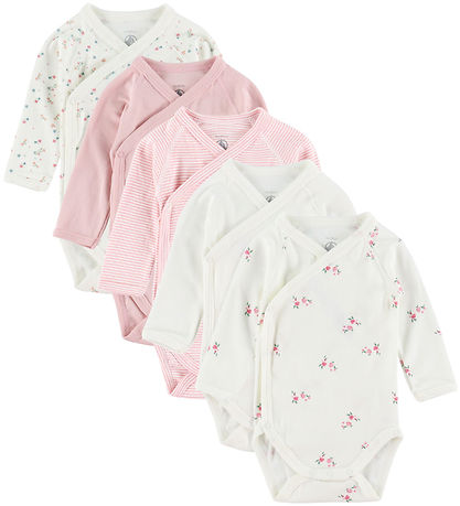 Petit Bateau Wrap Bodysuit l/s - 5-Pack - White/Pink